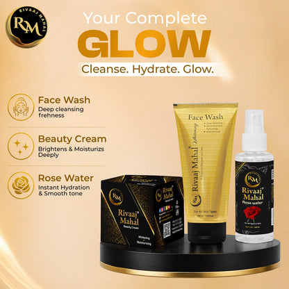 Rivaaj Mahal Beauty Cream, Face Wash, and Rose Water, Bundle