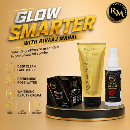 Rivaaj Mahal Beauty Cream, Face Wash, and Rose Water, Bundle